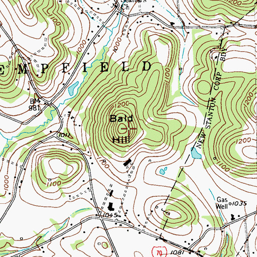 Topographic Map of Bald Hill, PA
