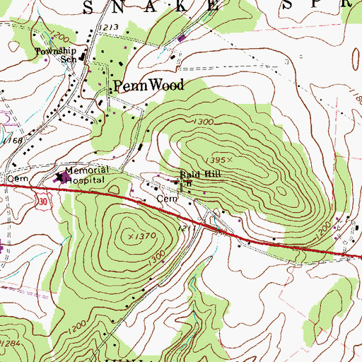 Topographic Map of Bald Hill Church, PA