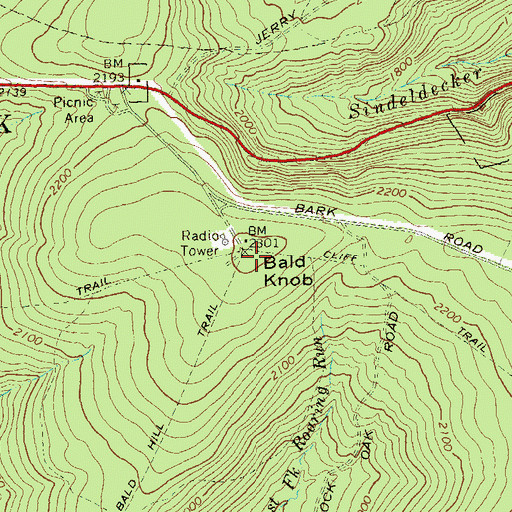 Topographic Map of Bald Knob, PA