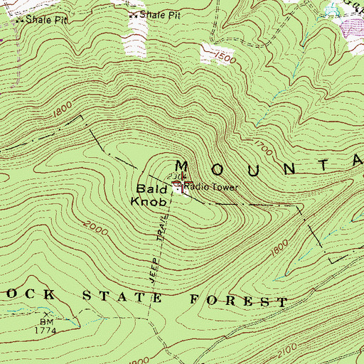 Topographic Map of Bald Knob, PA