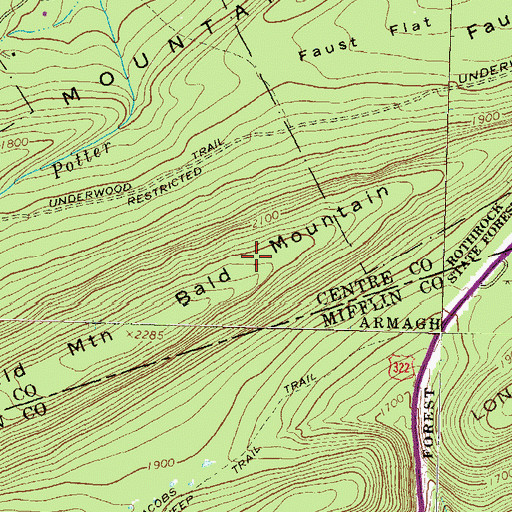 Topographic Map of Bald Mountain, PA