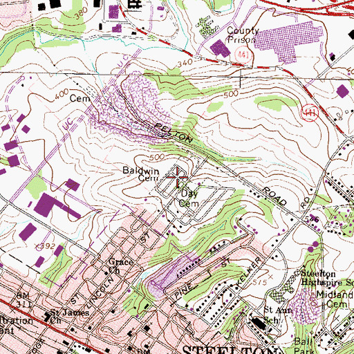 Topographic Map of Baldwin Cemetery, PA