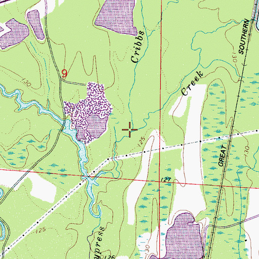 Topographic Map of Cribbs Mill Creek, AL