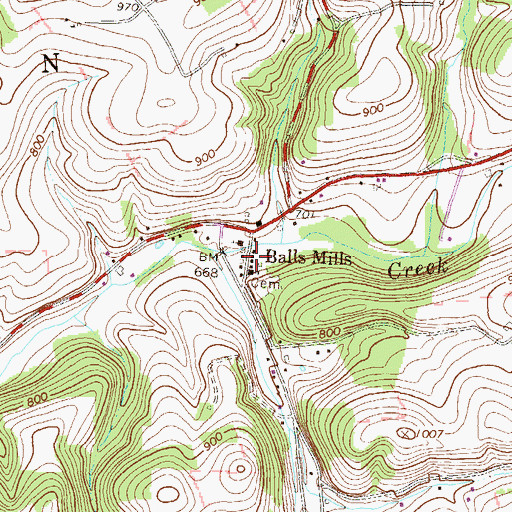 Topographic Map of Balls Mills, PA