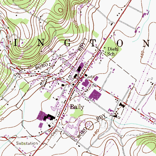 Topographic Map of Bally, PA