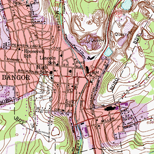 Topographic Map of Bangor, PA