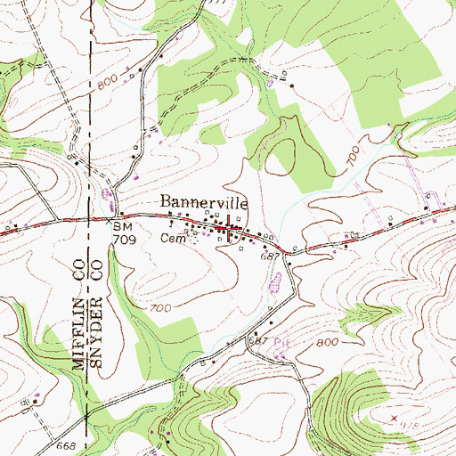 Topographic Map of Bannerville, PA