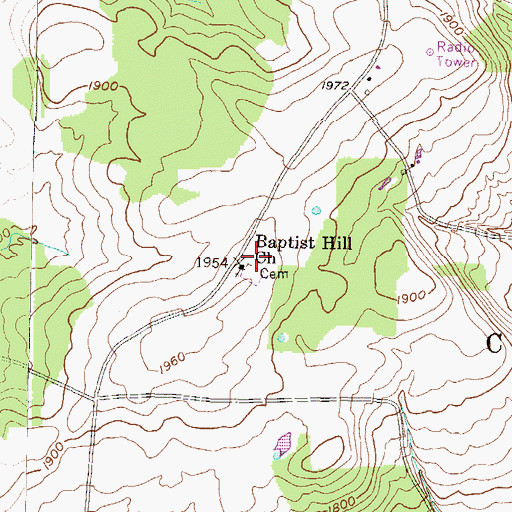 Topographic Map of Baptist Hill Church, PA