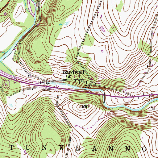 Topographic Map of Bardwell, PA