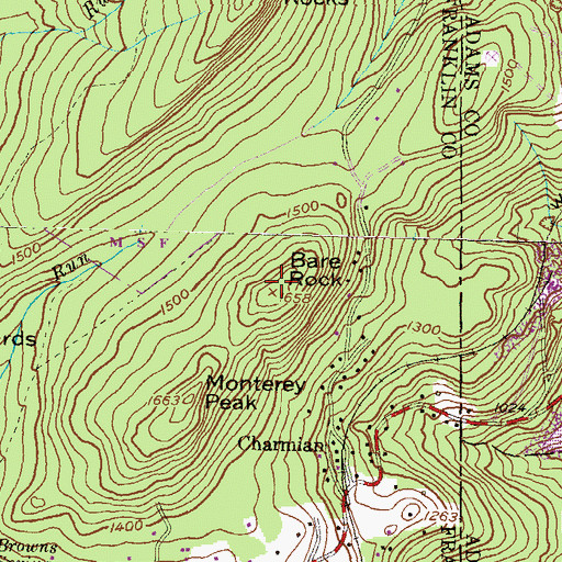 Topographic Map of Bare Rock, PA