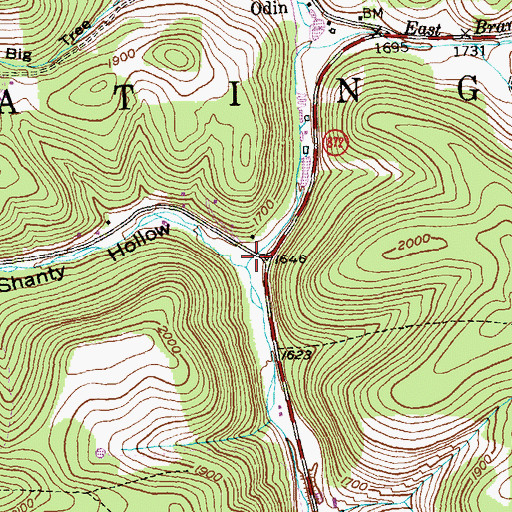 Topographic Map of Bark Shanty Hollow, PA