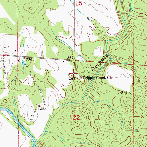 Topographic Map of Cripple Creek Church, AL