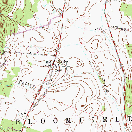 Topographic Map of Barley Church, PA