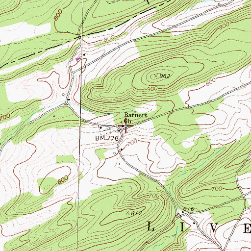 Topographic Map of Barners Church, PA