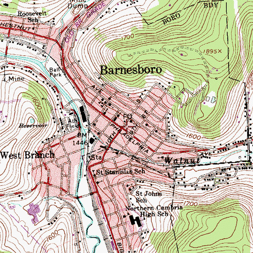 Topographic Map of Barnesboro, PA