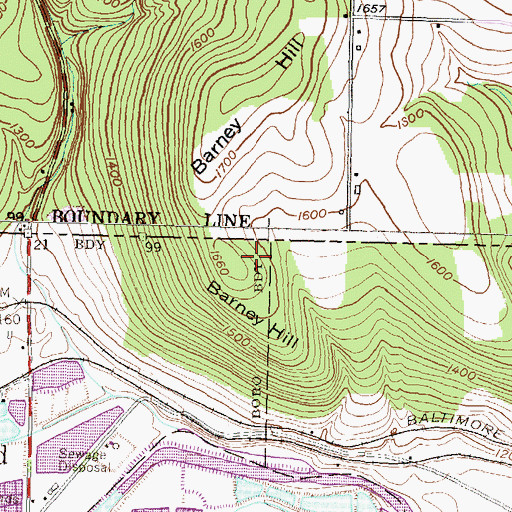 Topographic Map of Barney Hill, PA