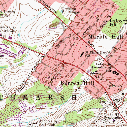 Topographic Map of Barren Hill, PA