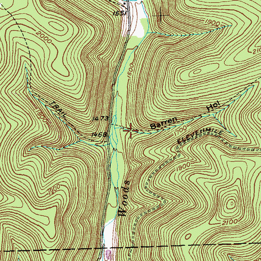Topographic Map of Barren Hollow, PA