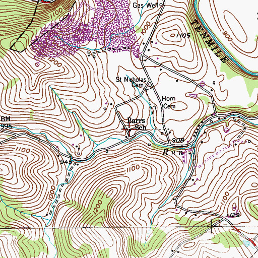 Topographic Map of Barrs School, PA