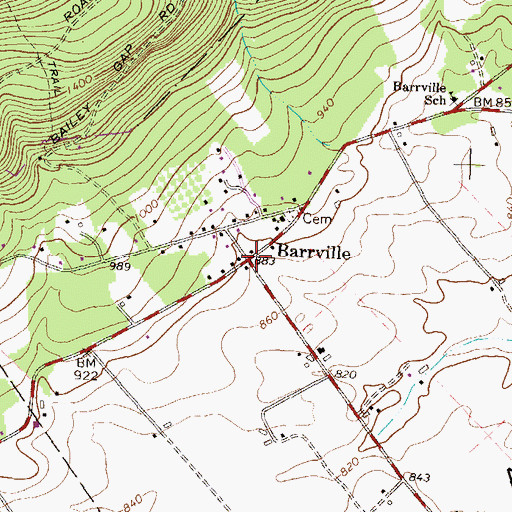 Topographic Map of Barrville, PA