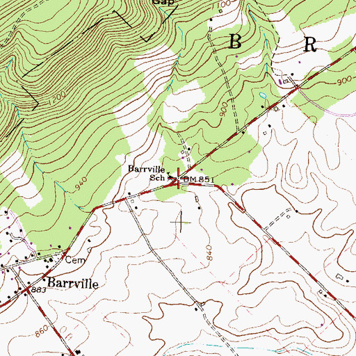 Topographic Map of Barrville School, PA