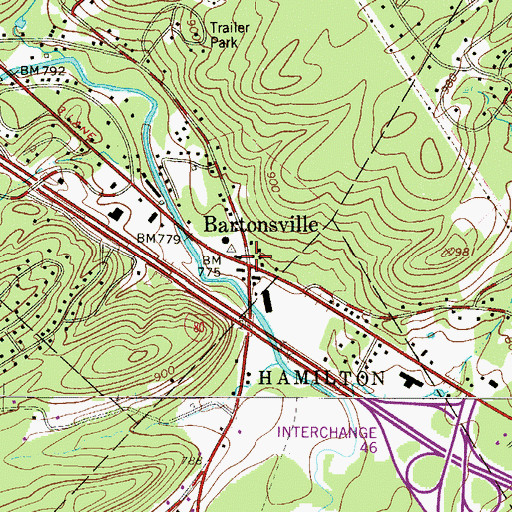 Topographic Map of Bartonsville, PA