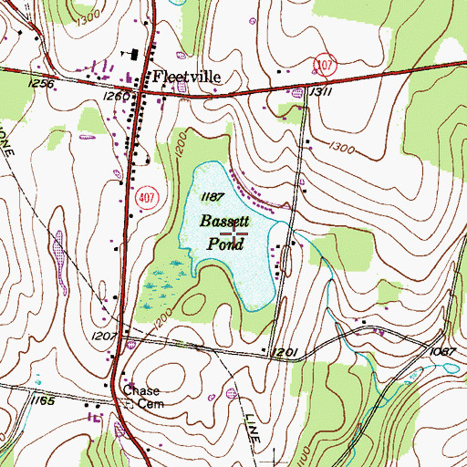 Topographic Map of Bassett Pond, PA