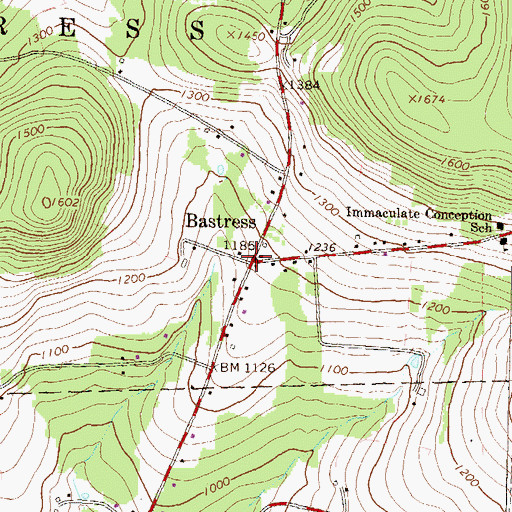 Topographic Map of Bastress, PA