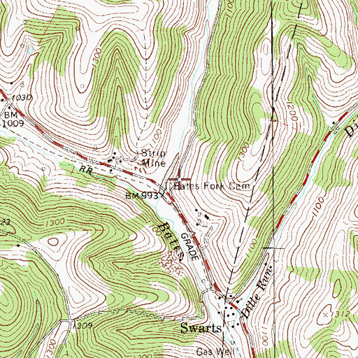 Topographic Map of Bates Fork Cemetery, PA