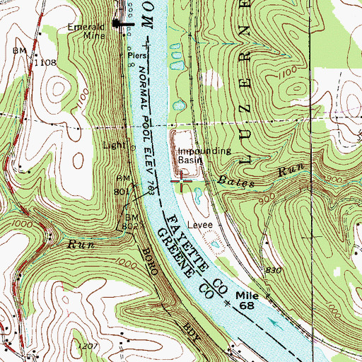 Topographic Map of Bates Run, PA