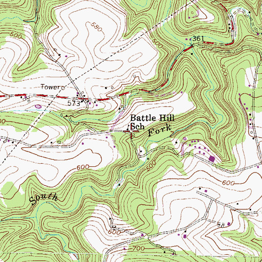 Topographic Map of Battle Hill School, PA