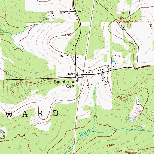 Topographic Map of Baughman Cemetery, PA