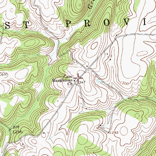 Topographic Map of Baughman Church, PA