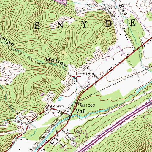 Topographic Map of Baughman Hollow, PA