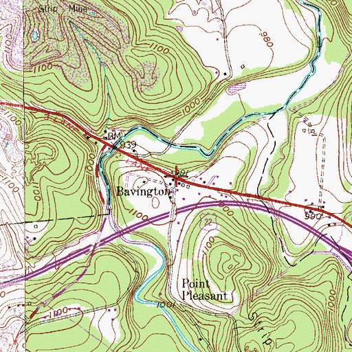 Topographic Map of Bavington, PA