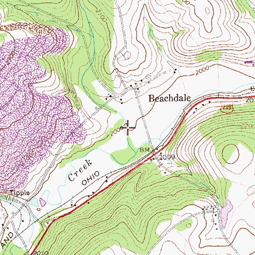 Topographic Map of Beachdale Hollow, PA