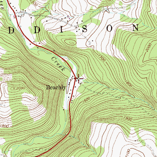 Topographic Map of Beachly, PA
