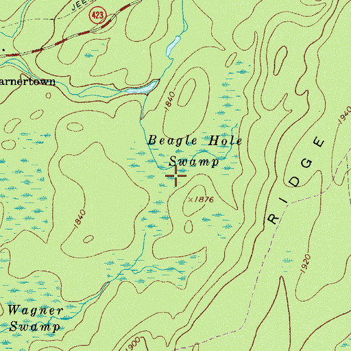 Topographic Map of Beagle Hole Swamp, PA