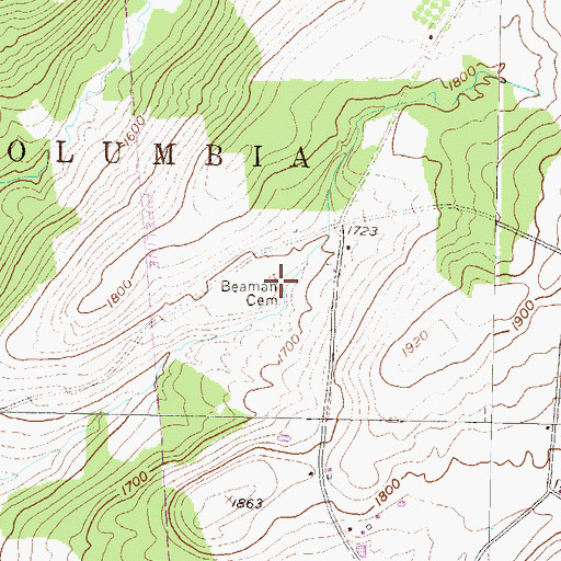 Topographic Map of Beaman Cemetery, PA