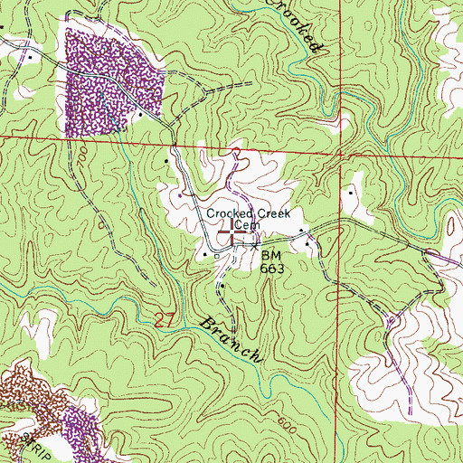 Topographic Map of Crooked Creek Cemetery, AL
