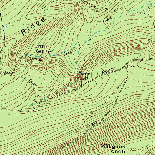 Topographic Map of Bear Gap, PA