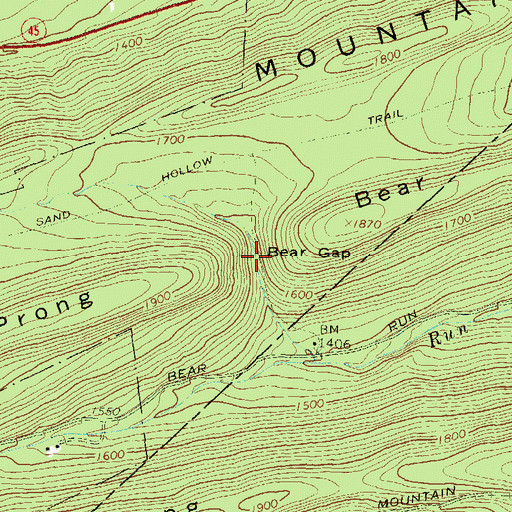 Topographic Map of Bear Gap, PA