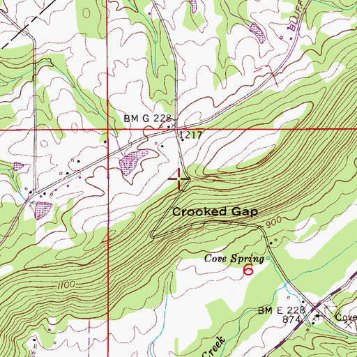 Topographic Map of Crooked Gap, AL