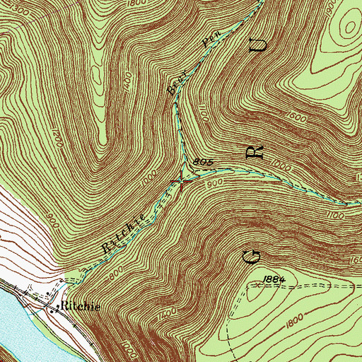 Topographic Map of Bear Pen Run, PA