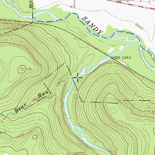 Topographic Map of Bear Run, PA