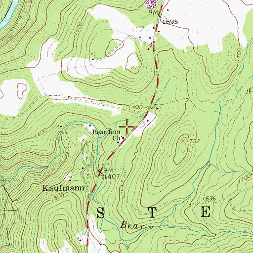Topographic Map of Bear Run Church, PA