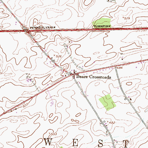 Topographic Map of Bears Crossroads, PA