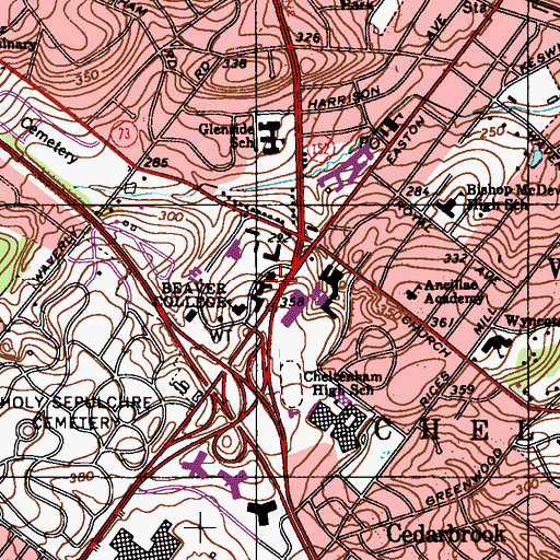 Topographic Map of Arcadia University, PA