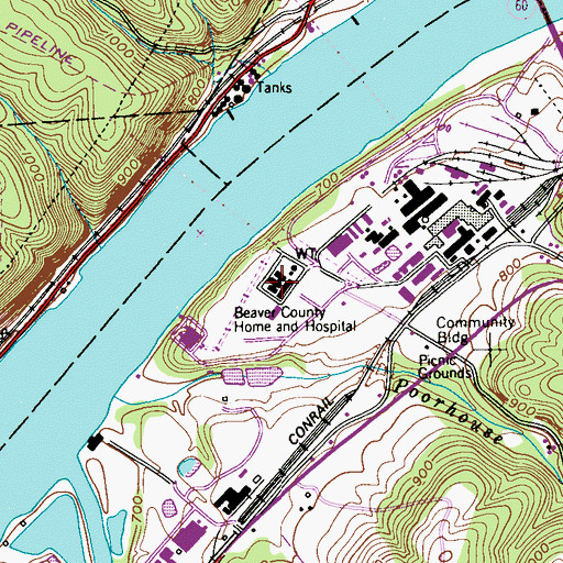 Topographic Map of Beaver County Home and Hospital, PA