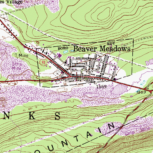 Topographic Map of Beaver Meadows, PA